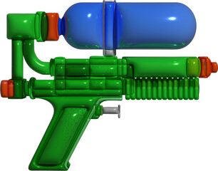 Inflated water gun toy with plasticine effect. 3d rendering illustration..