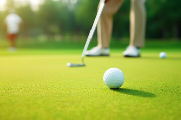 Golfer puts the ball into the hole