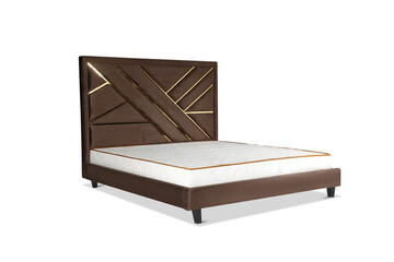 Brown Modern double bed on isolated white background. Furniture for the modern interior, minimalist design.
