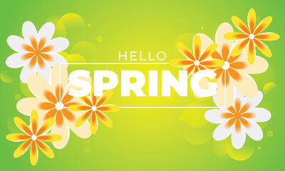 Hello Spring Lettering spring season with leaf for greeting card,vector realistic spring floral frame