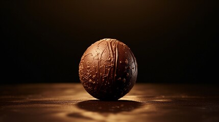 A delectable Italian chocolate truffle, glistening under warm studio lighting.