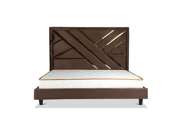 Brown Modern double bed on isolated white background. Furniture for the modern interior, minimalist design.
