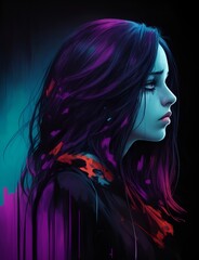 A sad depressed woman, colorful background,Illustrations,mental health concept