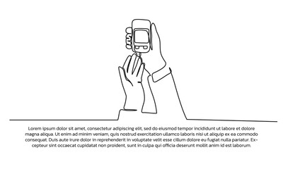 Continuous line design of the doctor checks the patient's sugar level. Single line decorative element drawn on white background.