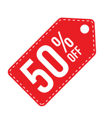 Save 50% with Vibrant Red Price Tag, Label, and Sticker – Isolated on White Background