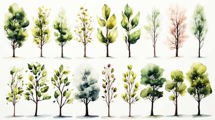 Set watercolor tree collection