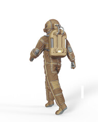 astronaut is walking and passing by on rear view