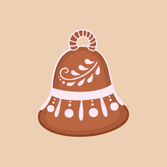 gingerbread bell, cookie. Vector Illustration for printing, backgrounds, covers and packaging. Image can be used for greeting cards, posters, stickers and textile. Isolated on white background.