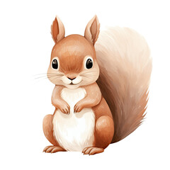 AI-generated watercolor cute Squirrel clip art illustration. Isolated elements on a white background