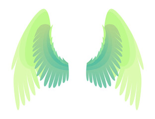 Cartoon wings of fairy creatures, fantasy characters and animals. Wings pairs with colorful cover designs. Isolated cartoon vector illustration
