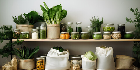 A shelf full of jars with herbs and spices on it, Pantry with jars of herbs spices and oils for cooking inspiration created,
