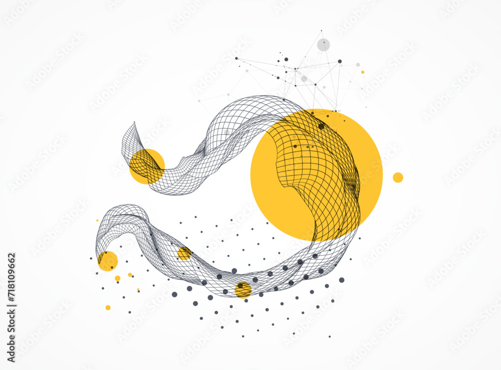 Poster The abstract wave is made in a frame style. Template for science and technology presentation. Hand drawn vector art.