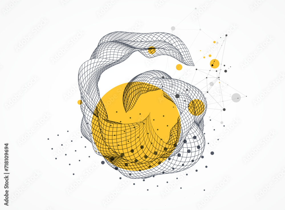 Aufkleber The abstract wave is made in a frame style. Template for science and technology presentation. Hand drawn vector art.