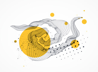 The abstract wave is made in a frame style. Template for science and technology presentation. Hand drawn vector art.