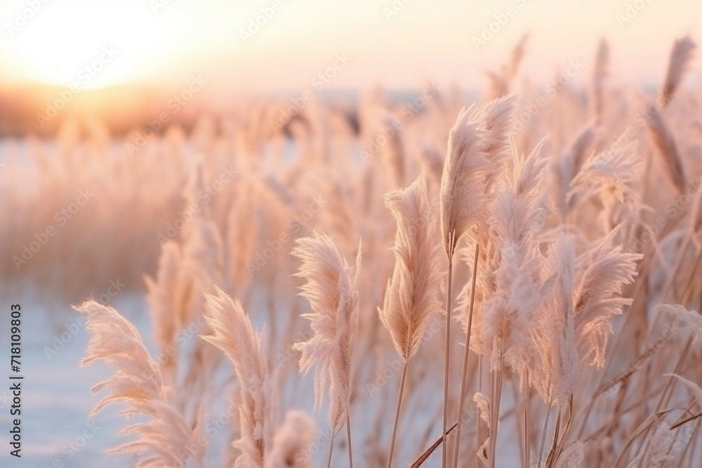 Poster fluffy nature in trendy color. background with selective focus and copy space