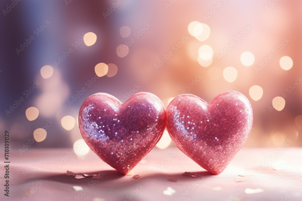 Poster festive card backdrop with hearts. background with selective focus and copy space