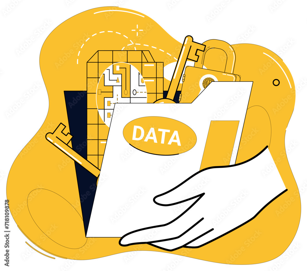 Poster data management vector illustration. reports echo wisdom distilled from vast sea data through analyt