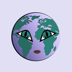 Planet Earth. Sad planet. Surprised face of the earth, sad emotional face vector illustration isolated on white background. Emotions of the Earth. Suffering planet concept