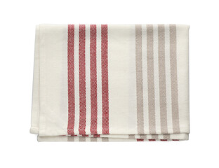 Striped kitchen towel isolated on white, top view