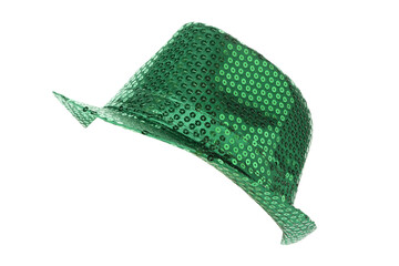Green sequin hat isolated on white. Saint Patrick's Day accessory