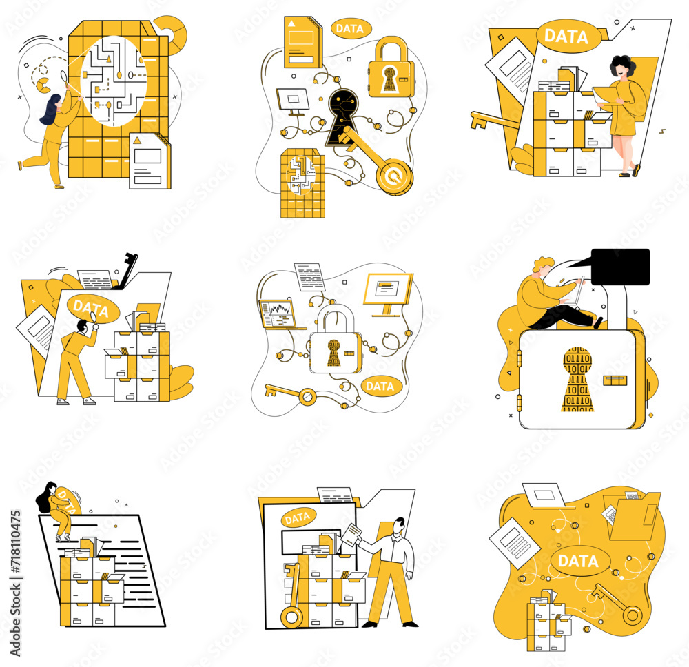 Poster data management vector illustration. in landscape information, data management is compass navigating