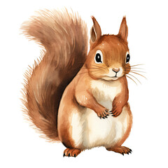 AI-generated watercolor cute Squirrel clip art illustration. Isolated elements on a white background.