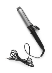 One curling iron isolated on white, top view. Hair styling appliance