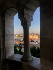 Hungarian Parliament Building view from window. Budapest, Hungary