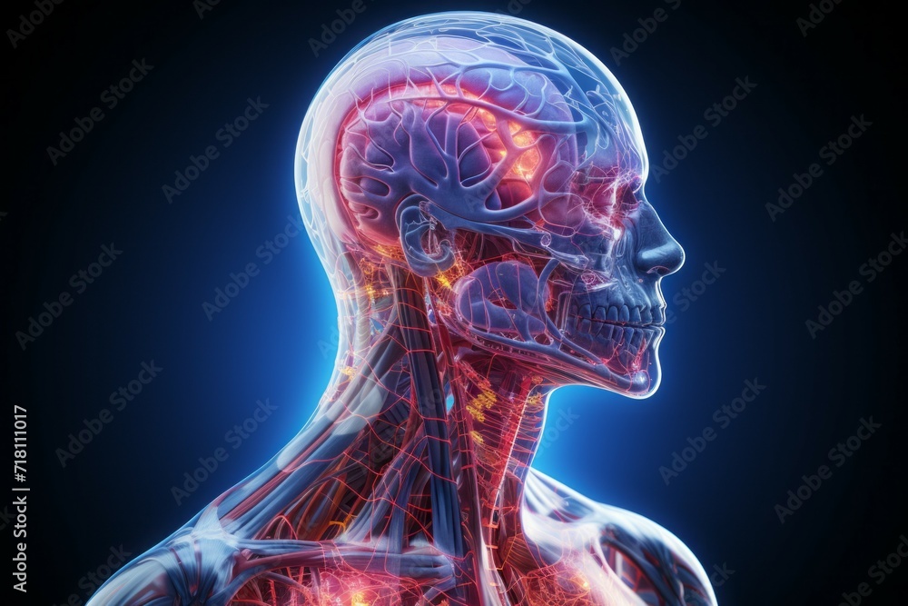 Poster hologram of the human brain. background with selective focus and copy space