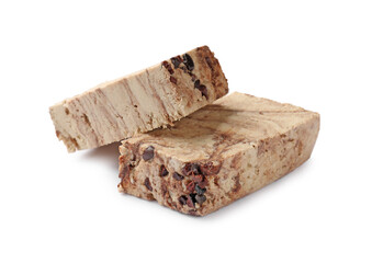 Pieces of tasty chocolate halva isolated on white