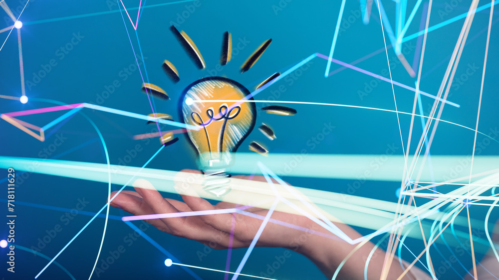 Poster Neural network 3D illustration. Big data and cybersecurity