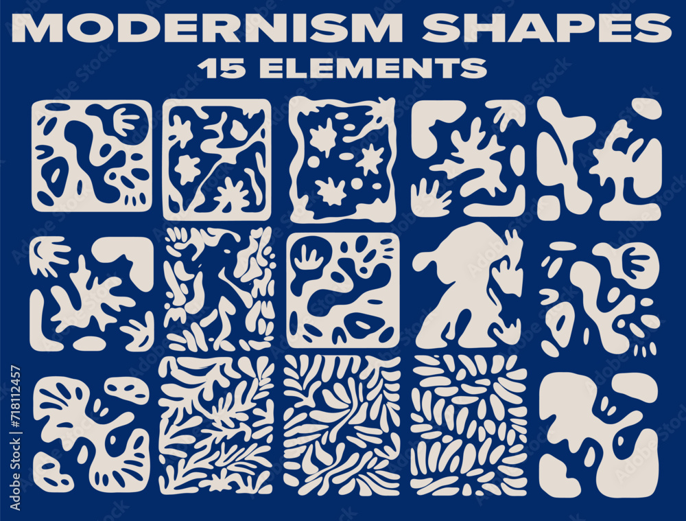 Poster modern abstract organic melting shapes. vector set of shapes inspired by modernism style.