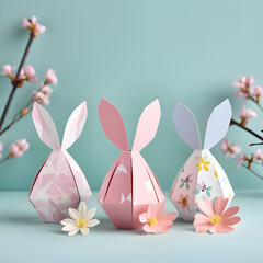 Easter bunny paper gift egg wrapping diy idea. Minimal easter concept.