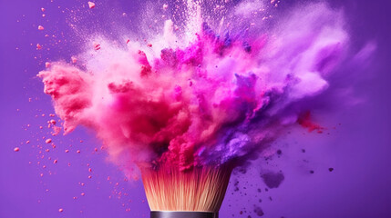 Makeup brush with colorful loose powder