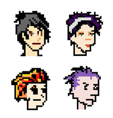 Fototapeta premium Vector set pixel punk heads of people with different colored hair