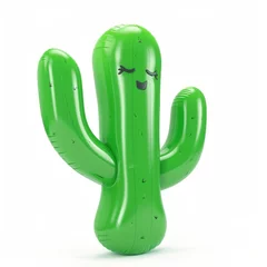 Fototapeten A green inflatable cactus sitting on a white surface. Funny cute inflatable toy on white background. © tilialucida