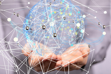 Global network. Blockchain. 3D illustration. Neural networks and artificial intelligence. Abstract ...
