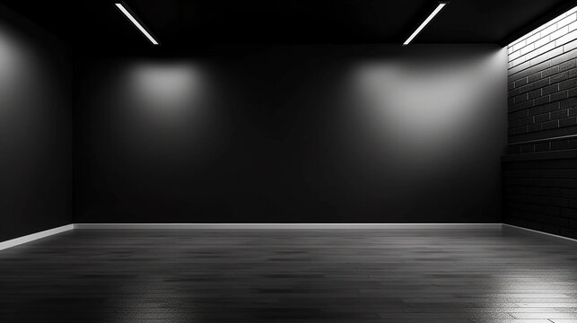 Empty black room with black wall background