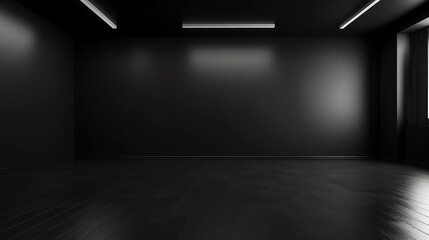 Empty black room with black wall background