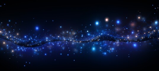 Obraz premium Abstract blue cyberspace background with wave of dots and weave lines for data transfer design.