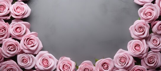 A pile of pink roses in the photo in front of a textured wall. generative AI