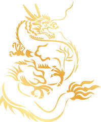 hand-drawn Chinese dragon and flower illustrations in luxurious golden hues