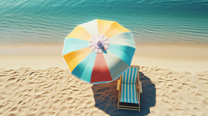 summer scene. beach umbrella and chair against beautiful blue ocean. Travel and vacation concept