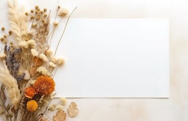 Light brown flowers in the photo on a light brown background with empty space next to them for your text. generative AI