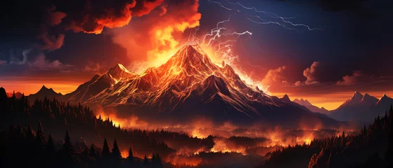 Fotobehang Volcanic eruption on night © Inlovehem