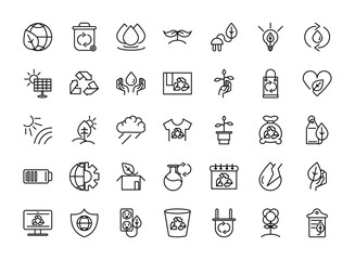 Ecology and sustainability line icon set vector