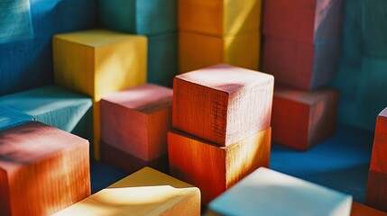 Interplay of Light and Shadow on Colorful Wooden Blocks