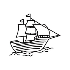 wood ship silhouette design. antique ocean transportation sign and symbol.