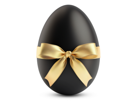 Black egg with a gold ribbon isolated on transparent or white background, png - Powered by Adobe