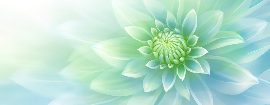 Dahlia flowers are white and green in the photo with beautiful nuances. generative AI